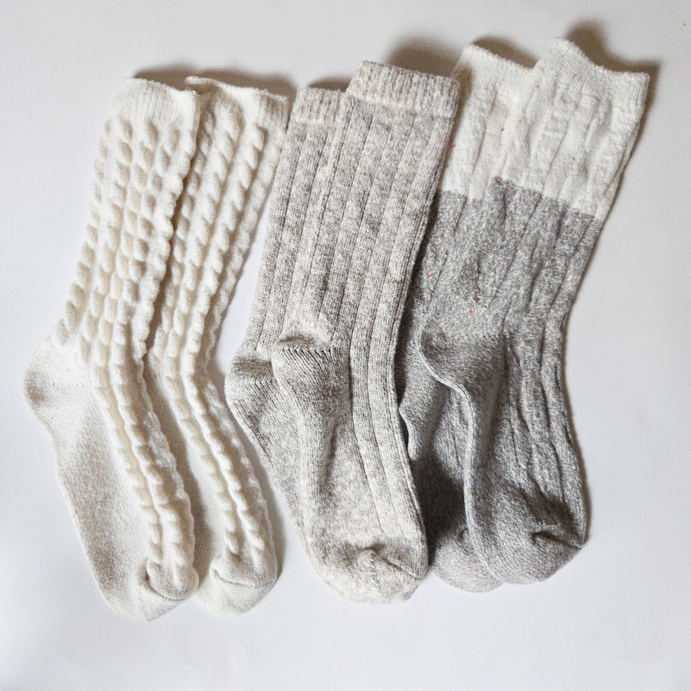 Cozy Cottagecore Cable Knit Crew Socks Grey White Aesthetic Chunky NWOT